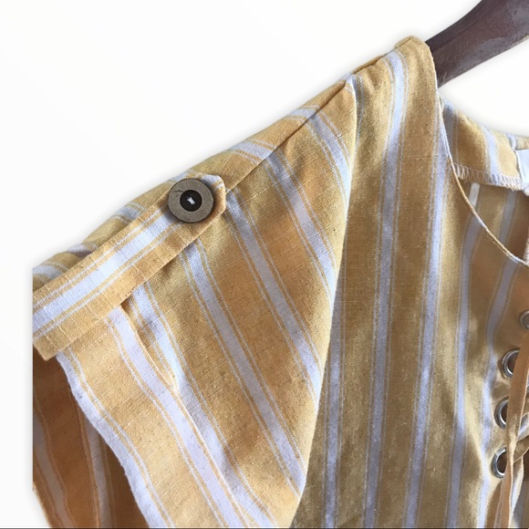 🪴3/$18 LoveTree Dress Yellow White Stripe Linen - Picture 2 of 7
